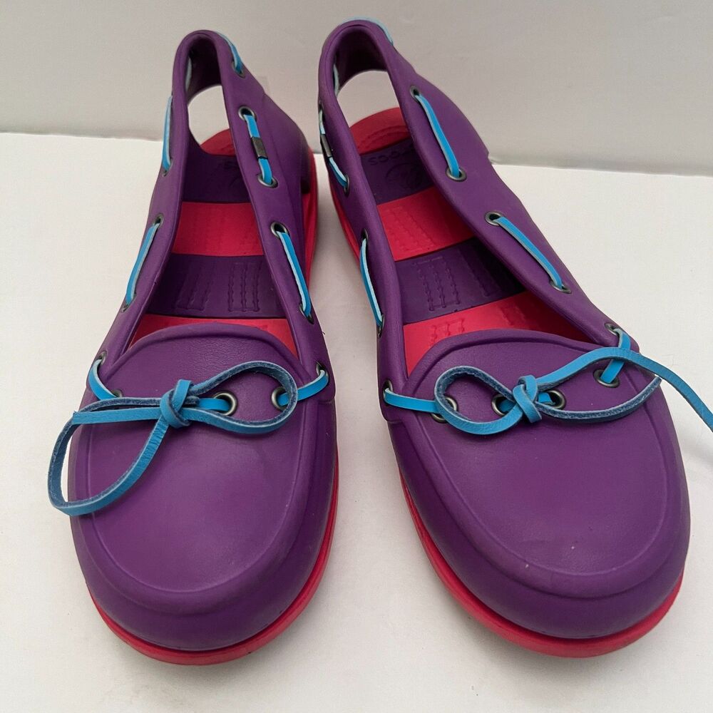 CROCs Womens Loafers sz 8 Purple Beach Line Boat Shoes Rubber